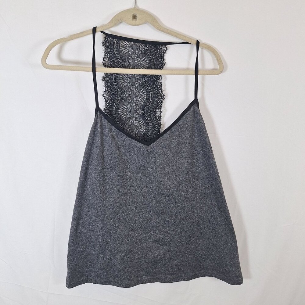 Gray Black Lace Spaghetti Strap Tank Top